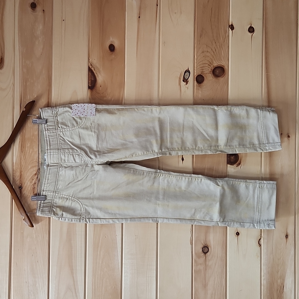 NWT free people elastic waist pull on jeans Flintstone wash cream yellow beige